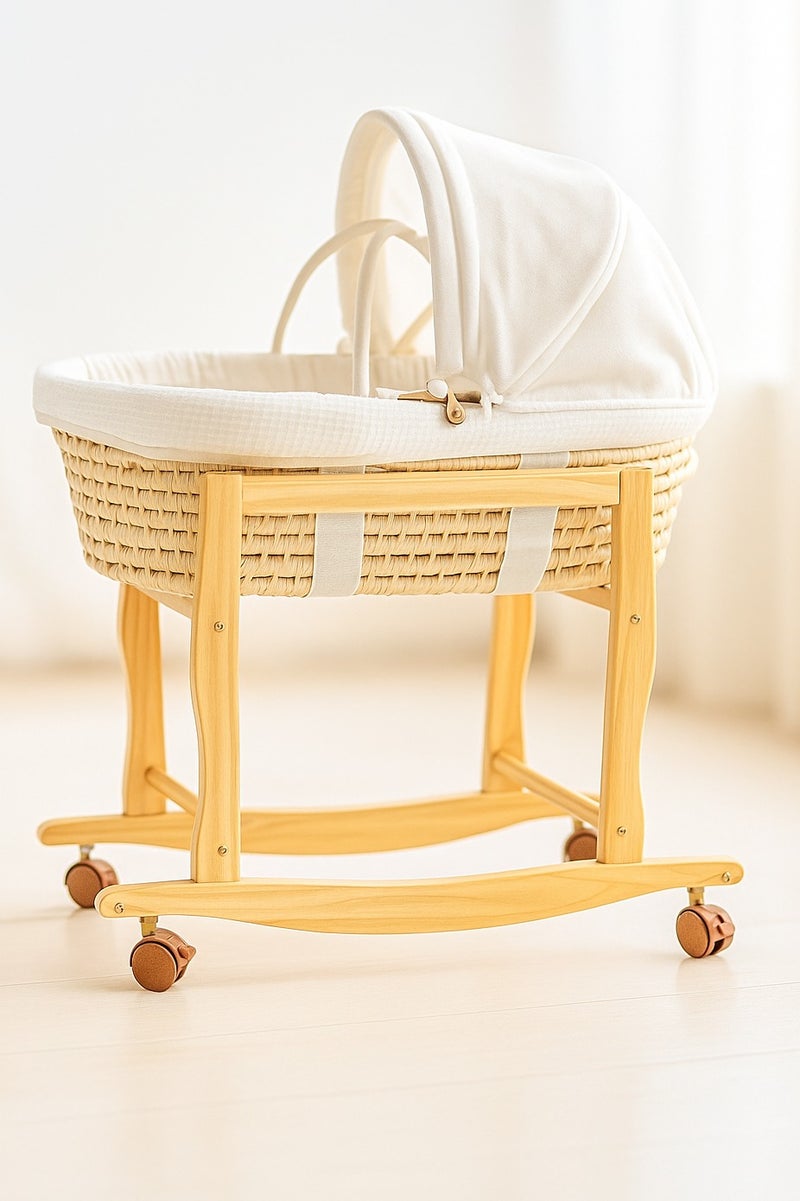 Kikibebe Natural Wooden Moses Basket – Portable Baby Bed for Newborns - Image 1