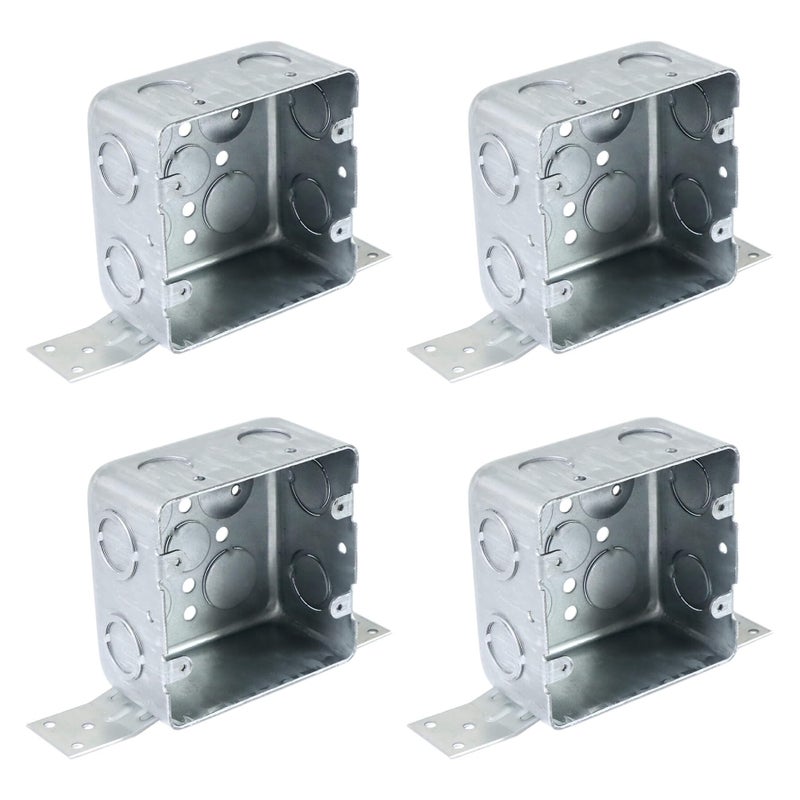 Qlvily 4 Packs 4 Square Electrical Box 218 Deep Metal Electrical Box with Bracket 12 34 Side Knockouts Electrical Junction Box Galvanized