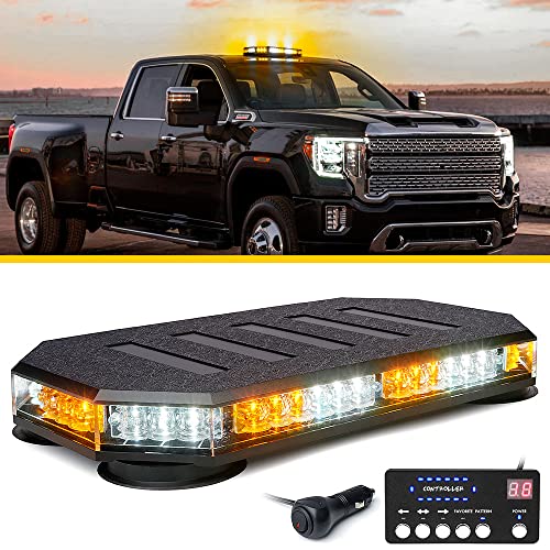 LUMENIX 42 LED Roof Top Strobe Beacon Light Bar Hazard Warning Emergency Flashing Plow Lights with Controller for Construction Vehicles Tow Trucks Postal Cars Snowplow Amber White Patent Design