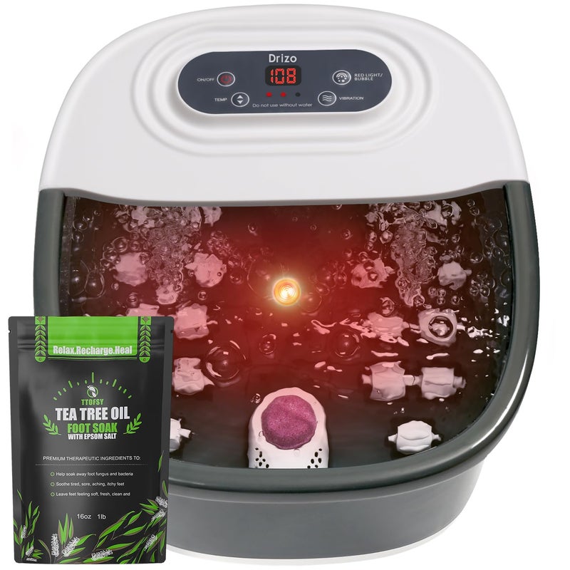 drizo Foot Spa Bath Massager with Heat, Temperature Control, Jets, Vibration, 16 OZ Tea Tree Oil Foot Soak Epsom Salt, Foot Bath Soak Tub with 22 Massage Rollers for Relaxation(2025 Upgraded) - Image 1