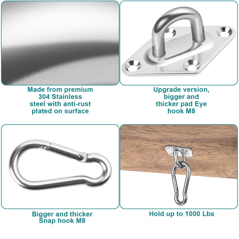 CZXNBI Heavy Duty Hammock Hanging kit - 1000 lb Capacity Swing Hooks, Ceiling Hooks for Wall/Ceiling Mount, Indoor & Outdoor - Stainless Steel (Medium) - Image 5