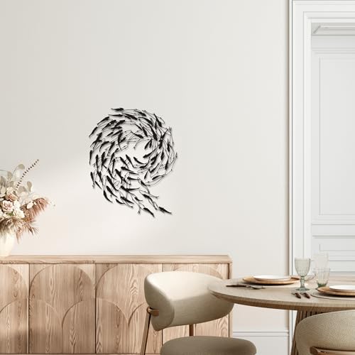 Rajukit Metal Fish Wall Art–Swirling School of Fish Wall Decor–Ocean-Themed Decor for Living Room,Bathroom,or Coastal Spaces - Image 4