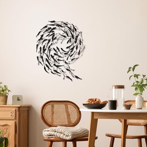 Rajukit Metal Fish Wall Art–Swirling School of Fish Wall Decor–Ocean-Themed Decor for Living Room,Bathroom,or Coastal Spaces - Image 3