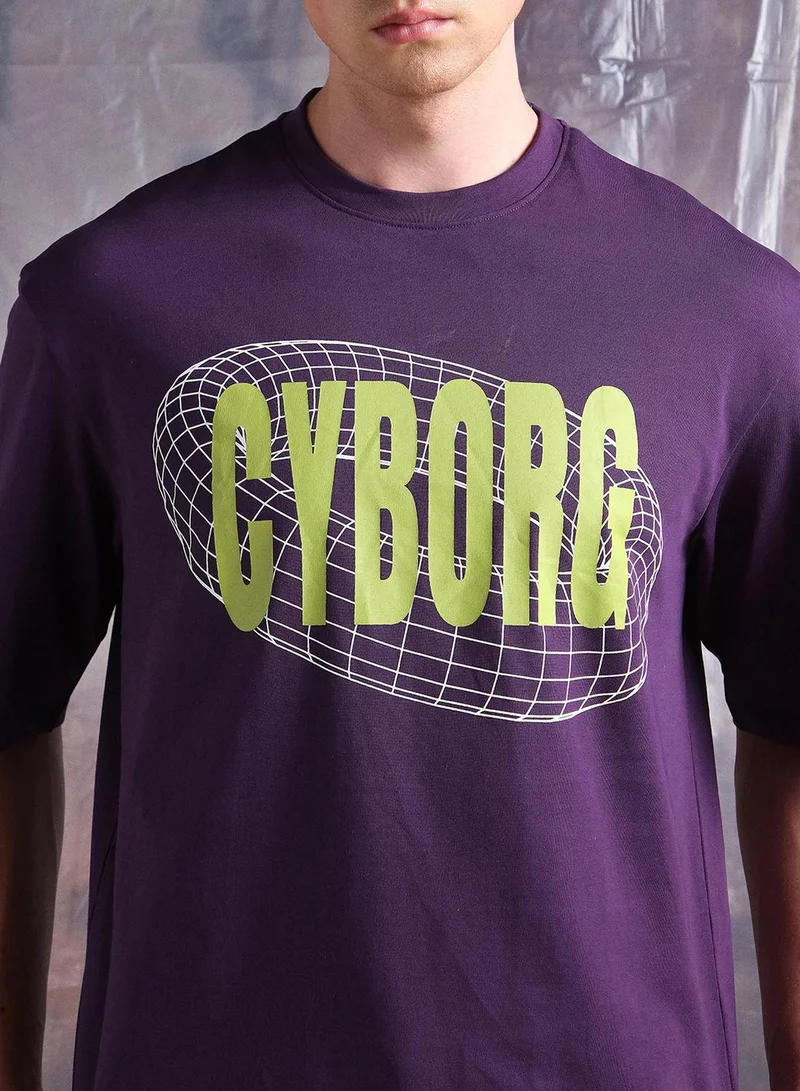 Hubberholme Men Cyborg Graphic Printed Oversized Fit T-Shirt