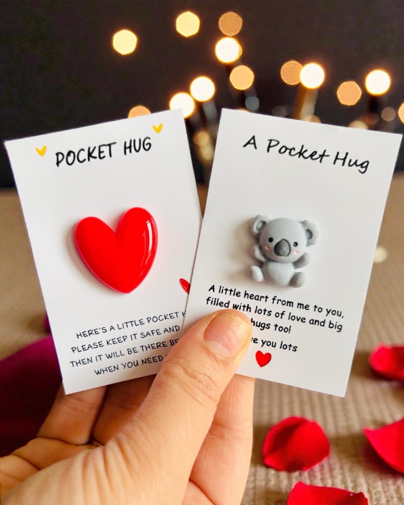 WARMINGO DE 2 Pc Pocket Hug Gift Cards | Cute Teddy & Heart Design | Mini Love Token for Girlfriend, Boyfriend, Husband, Wife | Valentine’s Day & Anniversary Romantic Gift | Long Distance Relationship Gifts - Image 1