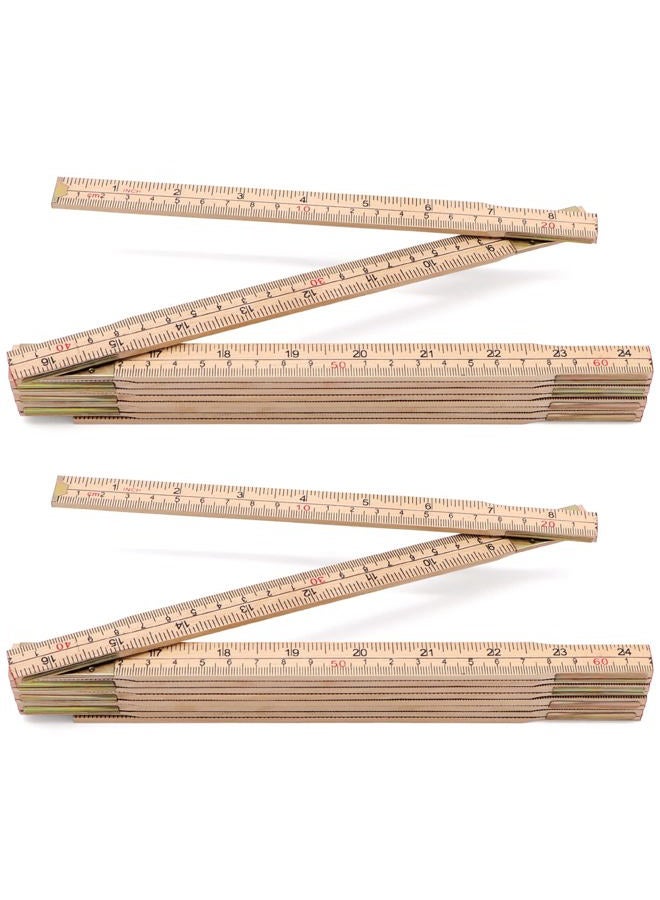Jeemiter 2 Pack Wood Folding Rule, 6.5FT 2M Foldable Ruler with Inch and Metric Measurements for Lineman Carpenter Electrician Engineers - Image 1