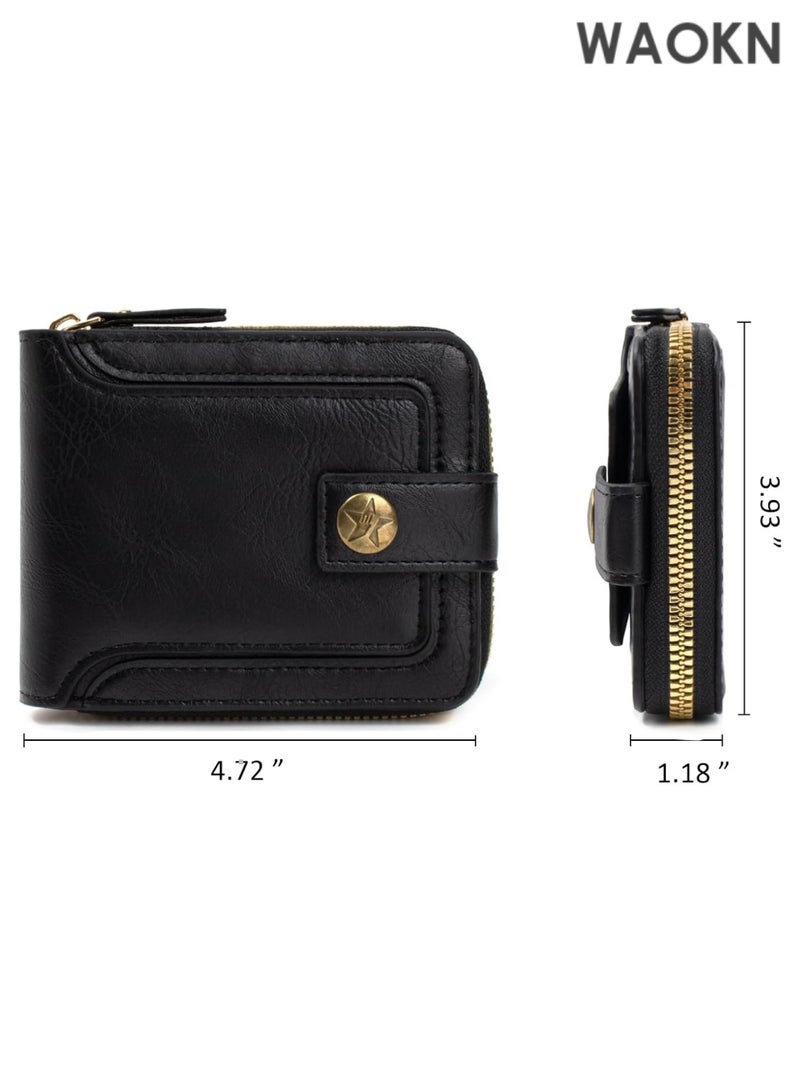 WAOKN Small Wallets for Men Zipper Around Pocket Bifold Wallet Leather Short Billfold Card holder Coin Purse (Black) - Image 3