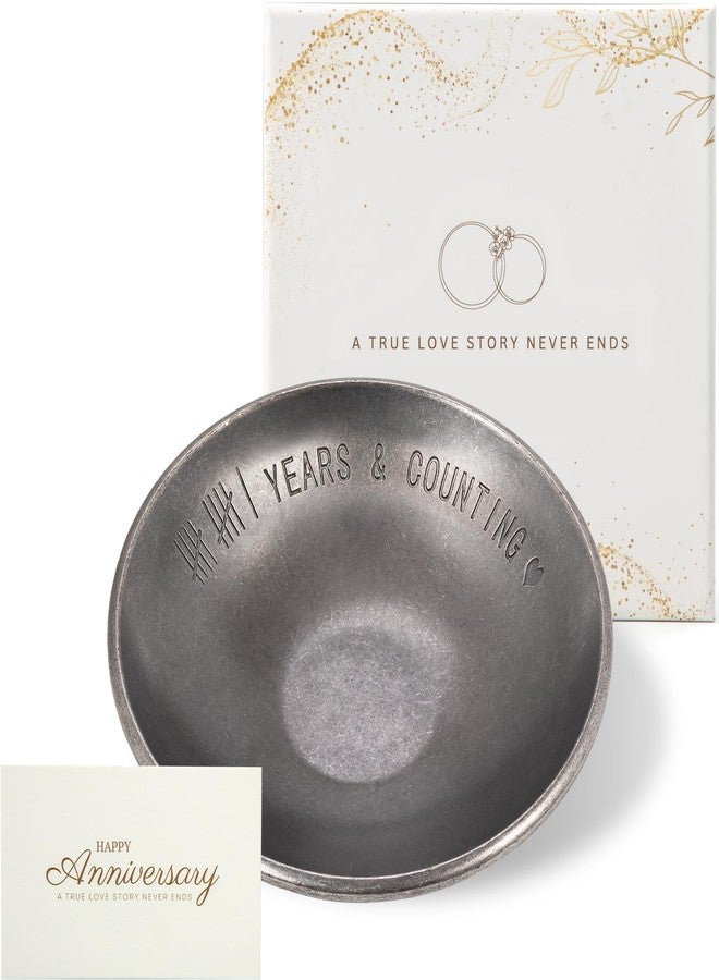 Urllinz 11 Year Anniversary Wedding Gifts for Him, 11th Anniversary Jewelry Tray for Her Wife Couple Husband, Steel Gifts Ring Holder Dish & Card & Gift Box, 4" - Image 1