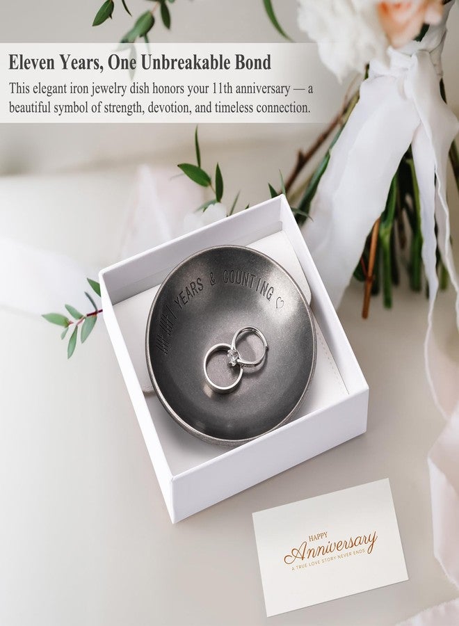 Urllinz 11 Year Anniversary Wedding Gifts for Him, 11th Anniversary Jewelry Tray for Her Wife Couple Husband, Steel Gifts Ring Holder Dish & Card & Gift Box, 4" - Image 3