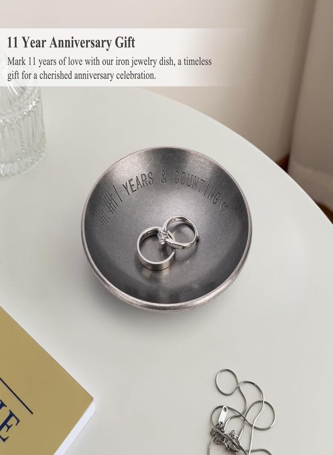Urllinz 11 Year Anniversary Wedding Gifts for Him, 11th Anniversary Jewelry Tray for Her Wife Couple Husband, Steel Gifts Ring Holder Dish & Card & Gift Box, 4" - Image 2