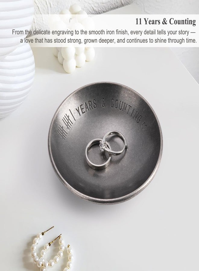 Urllinz 11 Year Anniversary Wedding Gifts for Him, 11th Anniversary Jewelry Tray for Her Wife Couple Husband, Steel Gifts Ring Holder Dish & Card & Gift Box, 4" - Image 4