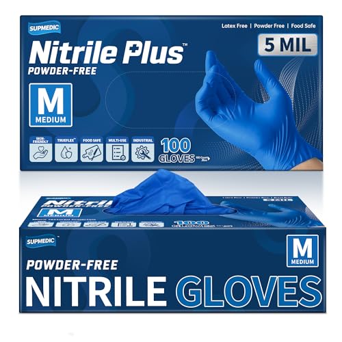 Supmedic Disposable Nitrile Gloves, 5 mil Powder-Free Latex-Free Food Safe Non-Sterile Exam Cooking Cleaning Glove (Medium) - Image 1