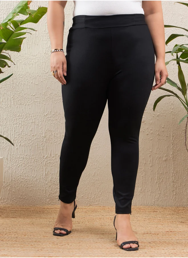 ساسافراس Plus Size High Rise Side Zipper Hem Jeggings