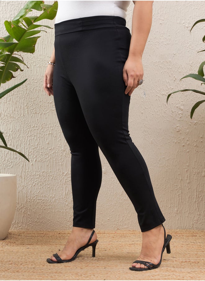 SASSAFRAS Plus Size High Rise Side Zipper Hem Jeggings  - Image 3