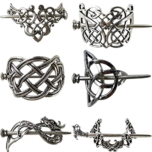 NSBELL 6PCS Vintage Celtic Hair Clips, Silver Celtic Hairpins Hair Slide Hairpins Alloy Knot Hair Accessories for Girls and Women - Image 1