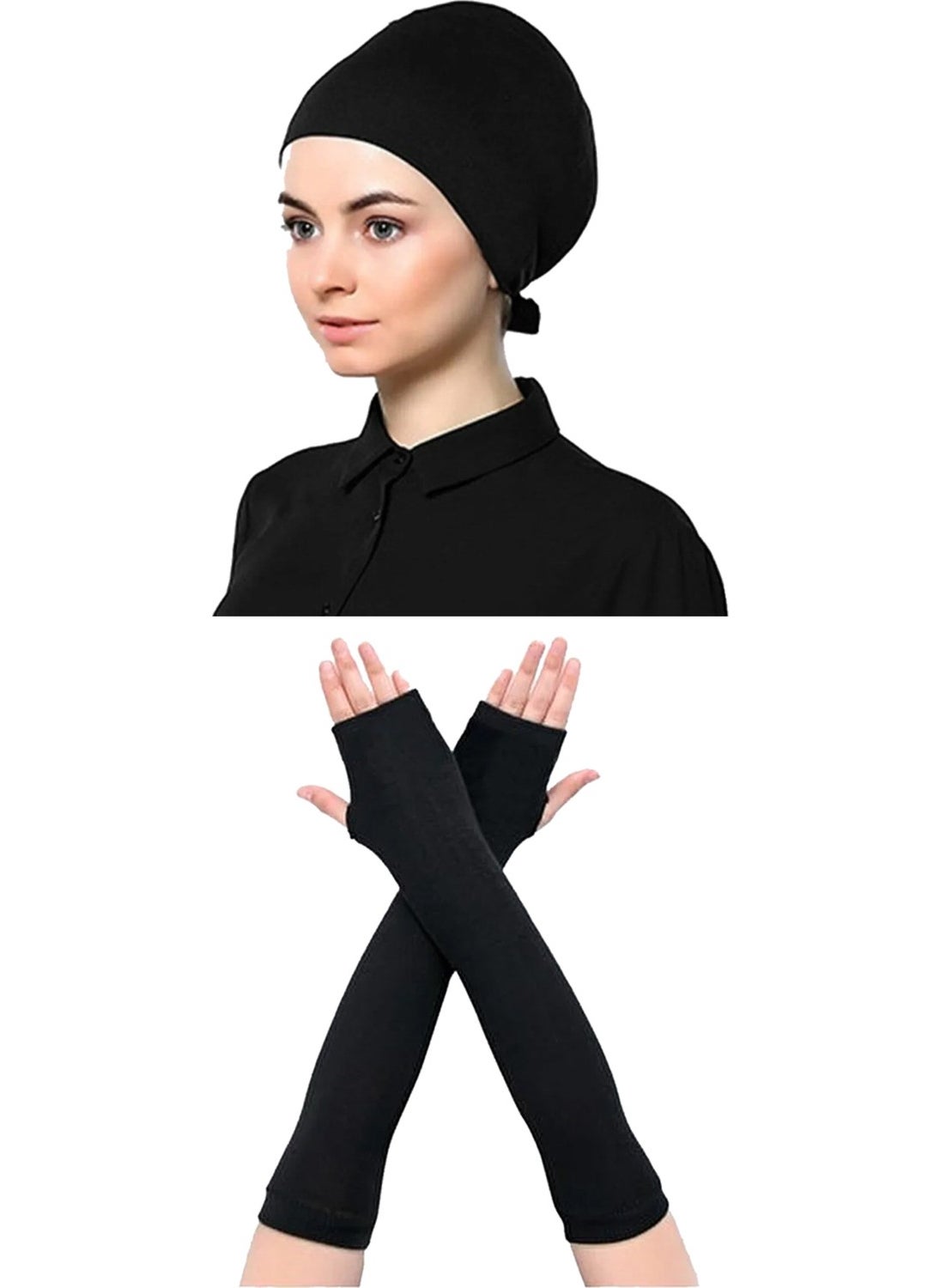 Belifanti Collection - طقم من قطعتين من أغطية الصلاة النسائية المصنوعة من القطن الممشط باللون الأسود - Image 1