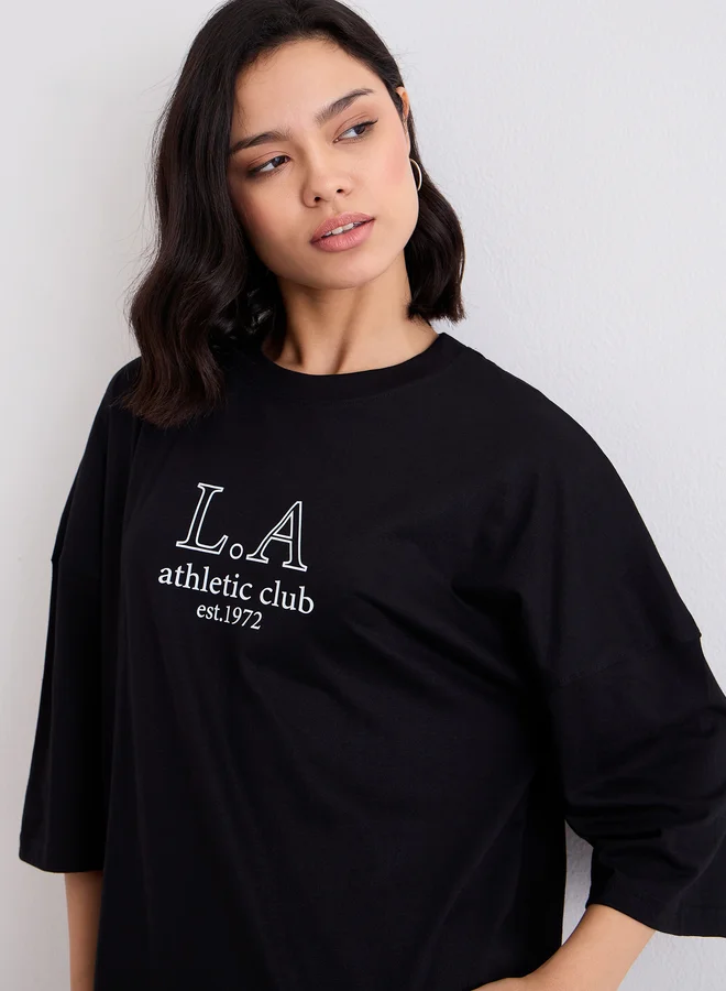 Styli Styli Women Black Printed Oversized T-Shirt and Leggings Set