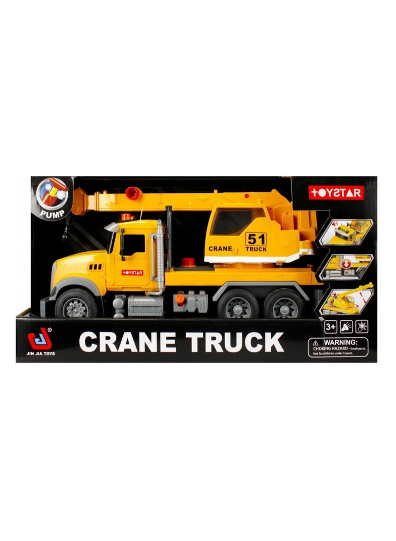 Crane truck for kids with a distinctive yellow design, equipped with a pump function to lift small objects, providing hours of fun and learning, perfect for children aged 3 and up!  - Image 3