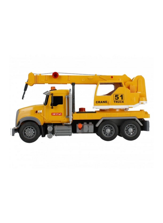 Crane truck for kids with a distinctive yellow design, equipped with a pump function to lift small objects, providing hours of fun and learning, perfect for children aged 3 and up!  - Image 2