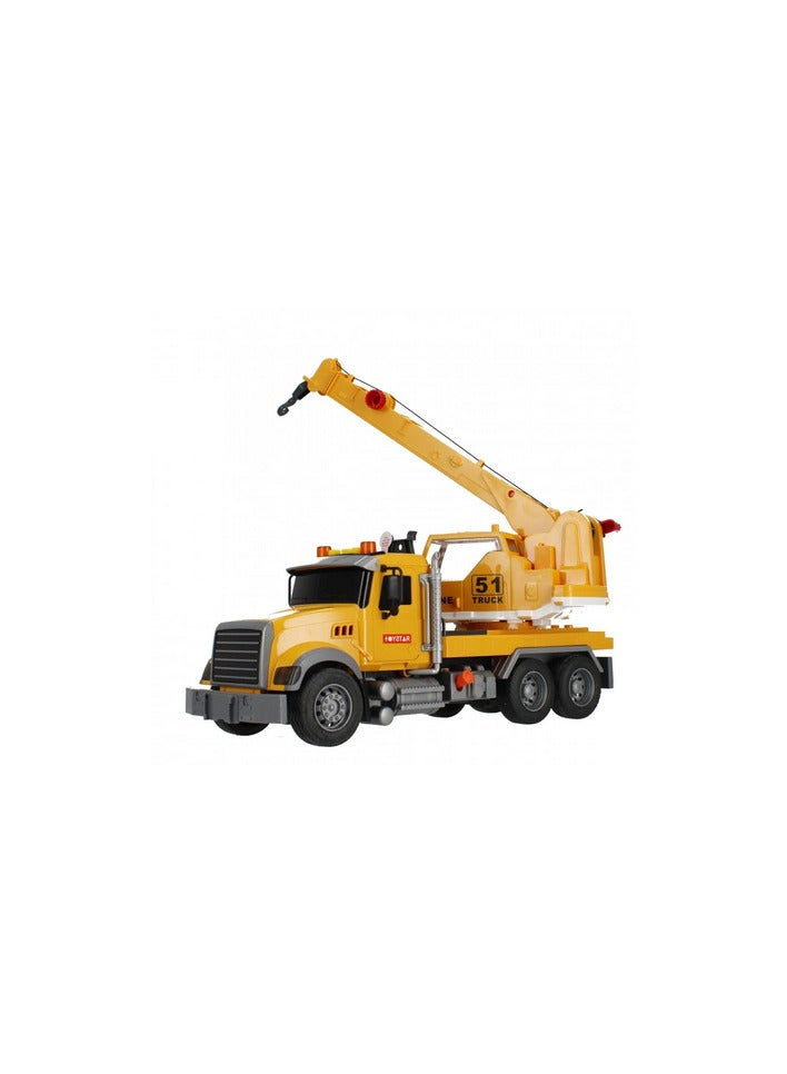 Crane truck for kids with a distinctive yellow design, equipped with a pump function to lift small objects, providing hours of fun and learning, perfect for children aged 3 and up!  - Image 1