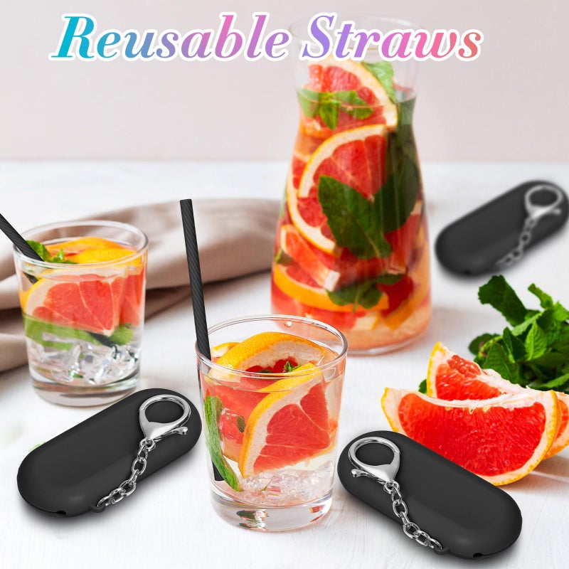 Meanplan 4 Sets Cruise Ship Essentials,4 Set Silicone Straws with Case Reusable Silicone Portable Drinking Straw Set for Party Travel Cold or Hot with 4 Carry Case, 4 Cleaning Brushes (Black) - Image 5