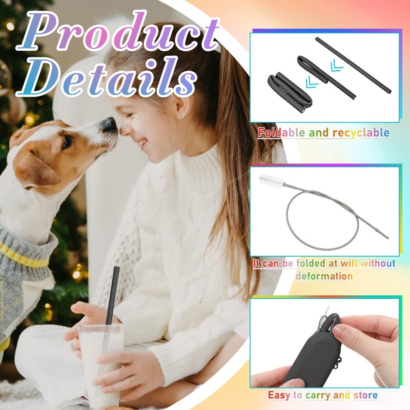 Meanplan 4 Sets Cruise Ship Essentials,4 Set Silicone Straws with Case Reusable Silicone Portable Drinking Straw Set for Party Travel Cold or Hot with 4 Carry Case, 4 Cleaning Brushes (Black) - Image 3