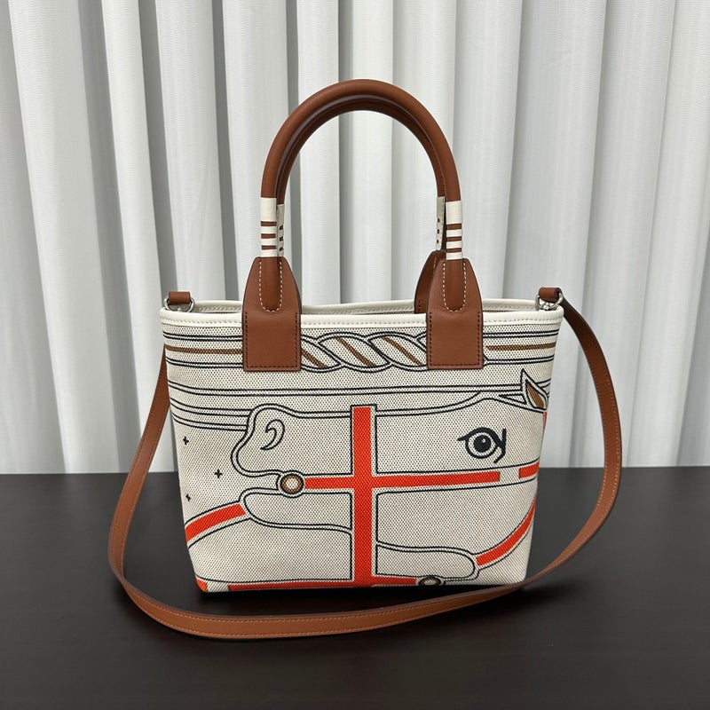 Canvas Top Layer Swift Cowhide Tote Bag Women'S New 2024 Canvas Vegetable Basket Bag Handbag Underarm Bag - Image 2