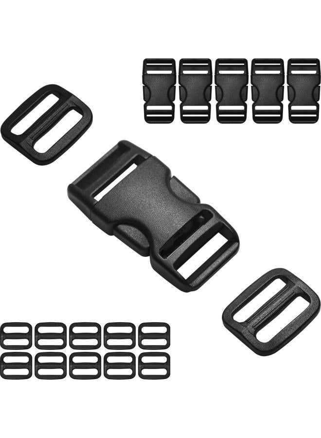 HISUNTEC ﻿Buckle for 3/4" Strap: 6 set Side Release Buckles + 12 pcs Tri-Glide Sliders Fit 0.75 inch (20mm) Wide Nylon Webbing Straps, Plastic Clips Quick Fasteners Replacement Dual Adjustable No Sewing, Black - Image 1