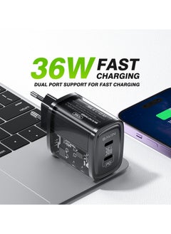 بافين شاحن حائط USB C بقدرة 36 ​​وات GaN PD/QC PPS محول طاقة شحن فائق السرعة لهواتف iPhone 12/13/14/15/16 Serie وSamsung S20/S21/S22/S23/S24 Series Pixel 7/6 وiPad Pro/Air - أسود  - Image 2