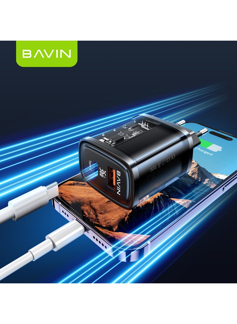 بافين شاحن حائط USB C بقدرة 36 ​​وات GaN PD/QC PPS محول طاقة شحن فائق السرعة لهواتف iPhone 12/13/14/15/16 Serie وSamsung S20/S21/S22/S23/S24 Series Pixel 7/6 وiPad Pro/Air - أسود  - Image 5