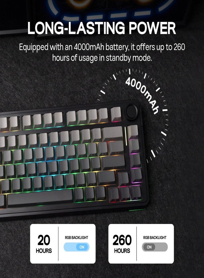 ابوماكر لوحة مفاتيح الألعاب الميكانيكية EPOMAKER EA75 RGB بنسبة 75%، لوحة مفاتيح لاسلكية كريمية بتردد 2.4 جيجاهرتز/منفذ Type-C/بلوتوث مع مقبض، أغطية مفاتيح PBT شفافة، قابلة للتبديل السريع للاعبين (تدرج أسود، مفتاح Reaper) - Image 5
