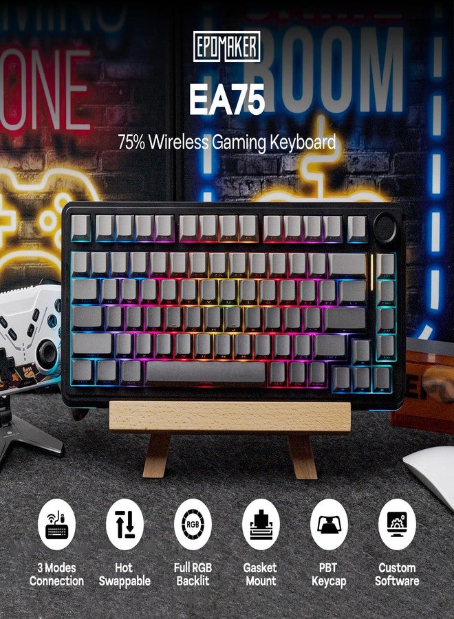 ابوماكر لوحة مفاتيح الألعاب الميكانيكية EPOMAKER EA75 RGB بنسبة 75%، لوحة مفاتيح لاسلكية كريمية بتردد 2.4 جيجاهرتز/منفذ Type-C/بلوتوث مع مقبض، أغطية مفاتيح PBT شفافة، قابلة للتبديل السريع للاعبين (تدرج أسود، مفتاح Reaper) - Image 2