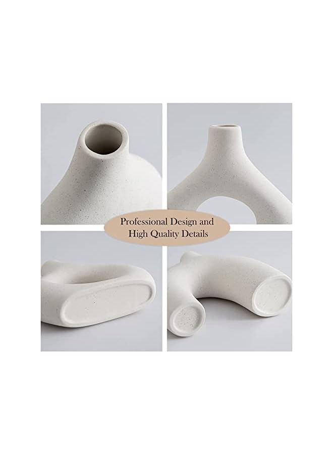 The Bros White Ceramic Vase Set of 2 for Modern Home Decor, Round Matte Donut Vases for Pampas Grass, Vases for Living Room Wedding Dinner Table Party Office Bedroom (White) - Image 5