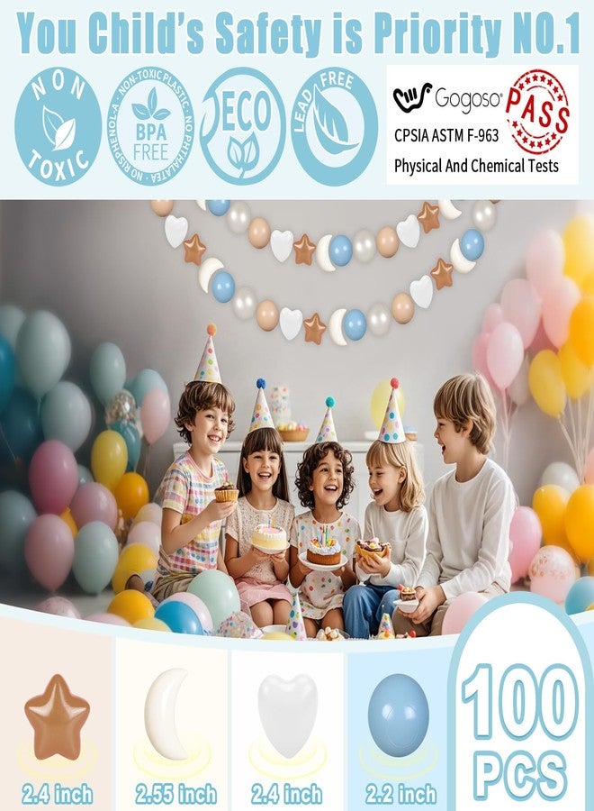 GOGOSO Star Heart Moon Ball Pit Balls, Shaped Play Balls for Ball Pit, 100 200 500 1000 Crush Proof Bpa Free Kids Toddler Baby Pastel Pelotas,Classic Mocha Blue Tone, 100 - Image 4