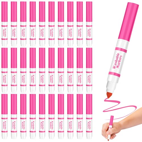 Janlaugh 30 Pcs Mini Washable Markers Bulk Broad Line Conical Tip Washable Mark Pen Set Short Coloring Paint Pen for Art Projects Teacher Party Favors ClassroomPink - Image 1