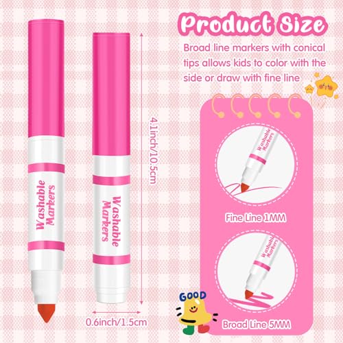 Janlaugh 30 Pcs Mini Washable Markers Bulk Broad Line Conical Tip Washable Mark Pen Set Short Coloring Paint Pen for Art Projects Teacher Party Favors ClassroomPink - Image 5