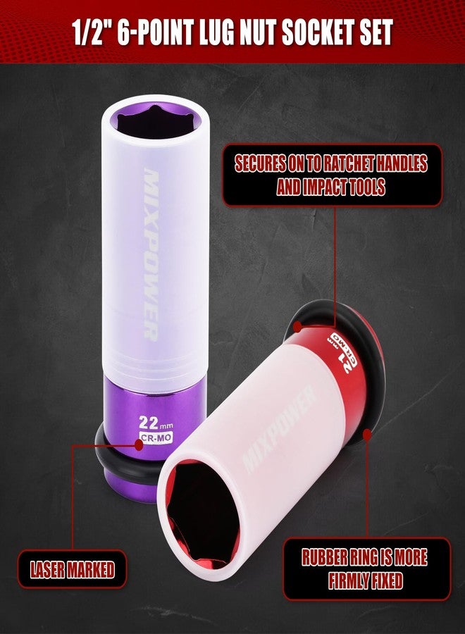 MIXPOWER 7PCS 1/2" Drive Wheel Protector Impact Socket,Thin Wall Deep Impact Socket Set, Durable Plastic Sleeve Lug Nut Socket, 6-Point, Metric, Color-Coded, 17mm, 19mm, 21mm, 22mm, 23mm, 24mm,27mm - Image 5