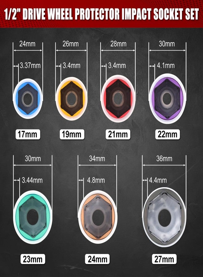 MIXPOWER 7PCS 1/2" Drive Wheel Protector Impact Socket,Thin Wall Deep Impact Socket Set, Durable Plastic Sleeve Lug Nut Socket, 6-Point, Metric, Color-Coded, 17mm, 19mm, 21mm, 22mm, 23mm, 24mm,27mm - Image 3