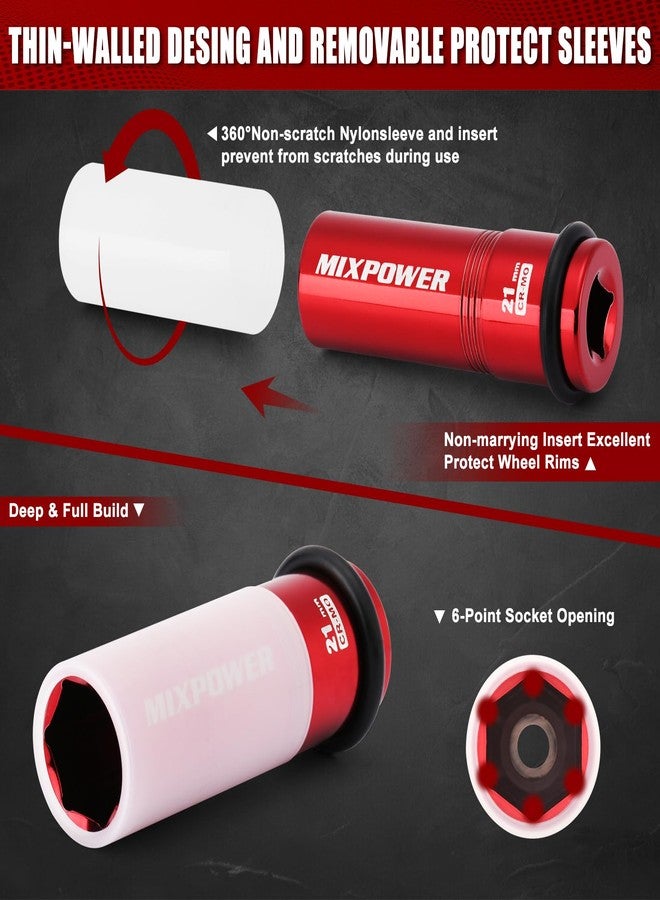 MIXPOWER 7PCS 1/2" Drive Wheel Protector Impact Socket,Thin Wall Deep Impact Socket Set, Durable Plastic Sleeve Lug Nut Socket, 6-Point, Metric, Color-Coded, 17mm, 19mm, 21mm, 22mm, 23mm, 24mm,27mm - Image 4