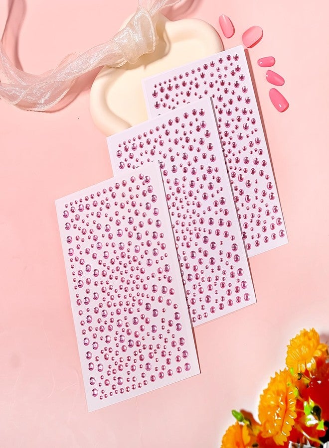 Jacnkb 3 Sheets Rhinestone Stickers Self Adhesive Gems 3-6mm Diameter Diamante Pink Crystal Decals Festival Face Jewels Bling Pearls for Face Eye Makeup Nail Body Crafts Includes Tweezers - Image 3