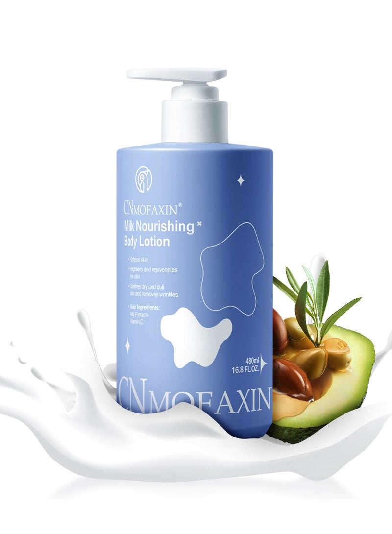 CNMOFAXIN Milk Nourishing Body Lotion – Deep Hydration & Skin Brightening Lotion with Milk Extract & Vitamin C – Soothes Dry Skin, Restores Radiance, Softness & Moisture – For Hands, Face, Feet and Body (480ml)  - Image 5