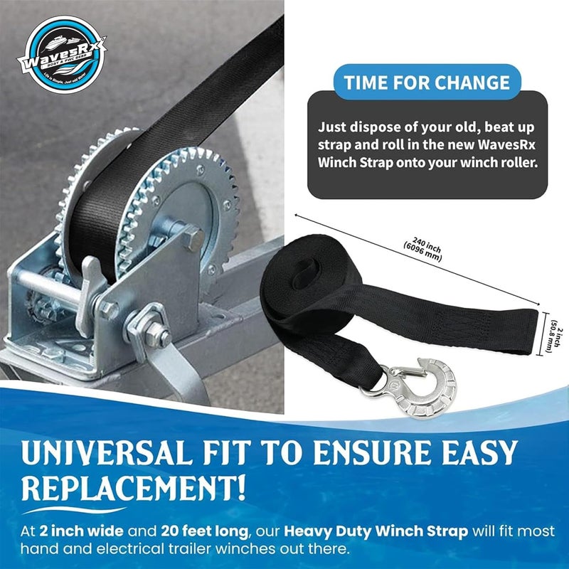 WAVESRX Boat & Jet Ski Trailer Winch Strap Replacement | Winch Hook Strap for Trailer | Marine Grade SS 316 Alloy Premium PWC and Boat Straps | Safely Launch, Retrieve, and Transport Your Watercraft - Image 5