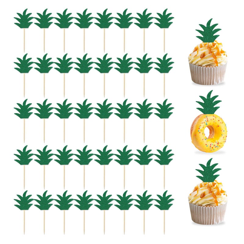 Kesote 48PCS Pineapple Cupcake Donut Cake Toppers Pineapple Cute Cupcake Picks for Summer Tropical Hawaiian Party Cake Decorations - Image 3