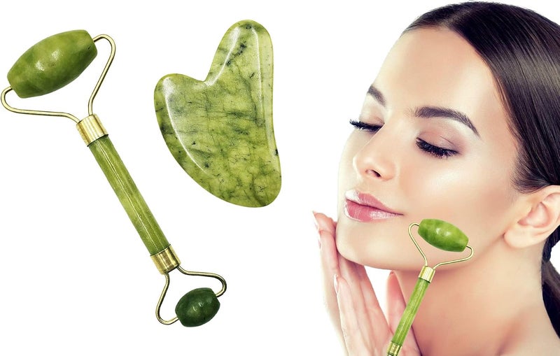 Jade Roller Gua Sha Set, Detox Sc Massage Facial, Wrinkles Anti Aging Set (Style #2) - Image 2