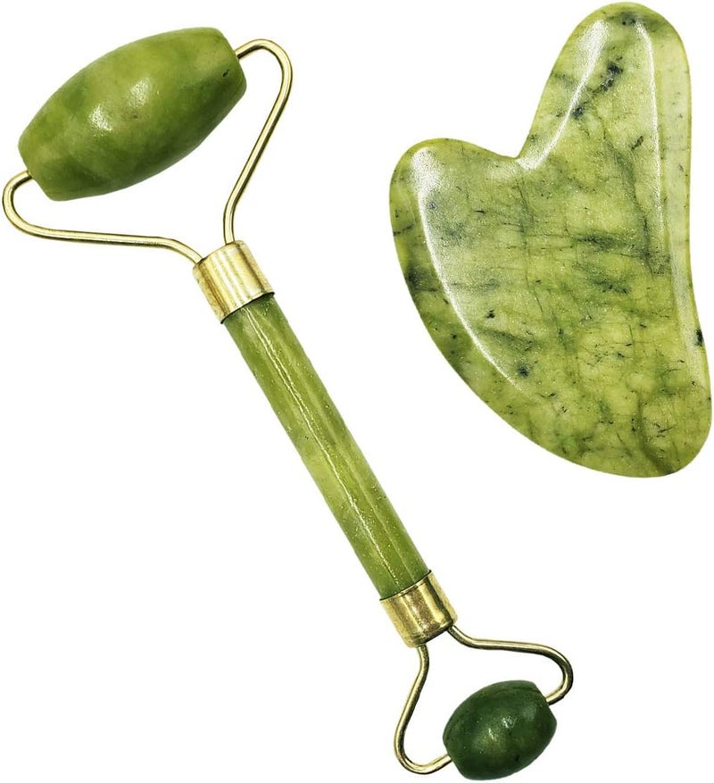 Jade Roller Gua Sha Set, Detox Sc Massage Facial, Wrinkles Anti Aging Set (Style #2) - Image 1