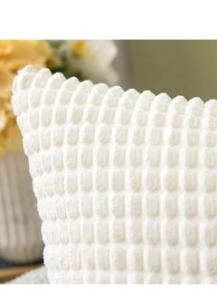 KASTWAVE Throw Pillow Cover in Bright White, Corduroy Square Cushion Cover with Stripes for Bedroom Sofa Living Room of 2 Super Soft Velvet Decorative Throw Pillow Covers with Texture, 18x18 Inch  - Image 2