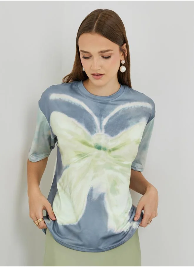 تايك تو Take Two Graphic Print Short Sleeve Oversized T-Shirt
