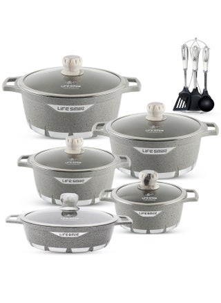 Cookware Set 17 pieces - Pots and Pans set Granite Non Stick Coating 100% PFOA FREE, Cooking Set include Casseroles & Shallow Pot & Kitchen Utensils - pzsku/ZDFA3C9FD1FBE203F7C6FZ/45/_/1739789064/5935bb77-142e-48a4-94dc-a77149efa16b