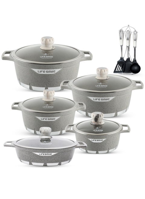 Cookware Set 17 pieces - Pots and Pans set Granite Non Stick Coating 100% PFOA FREE, Cooking Set include Casseroles & Shallow Pot & Kitchen Utensils