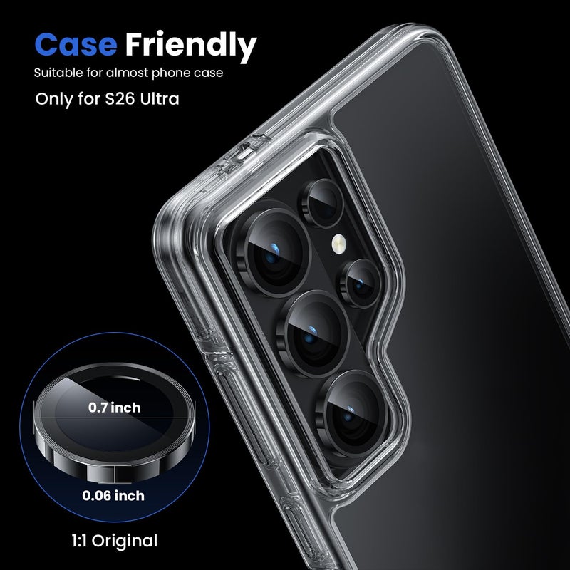 WSKEN for Samsung Galaxy S26 Ultra Camera Lens Protector - Ultra Thin Case Friendly, 9H Shatterproof Tempered Glass with Anti Scratch Metal Circle Camera Screen Protector Cover Accessories, Black - Image 5